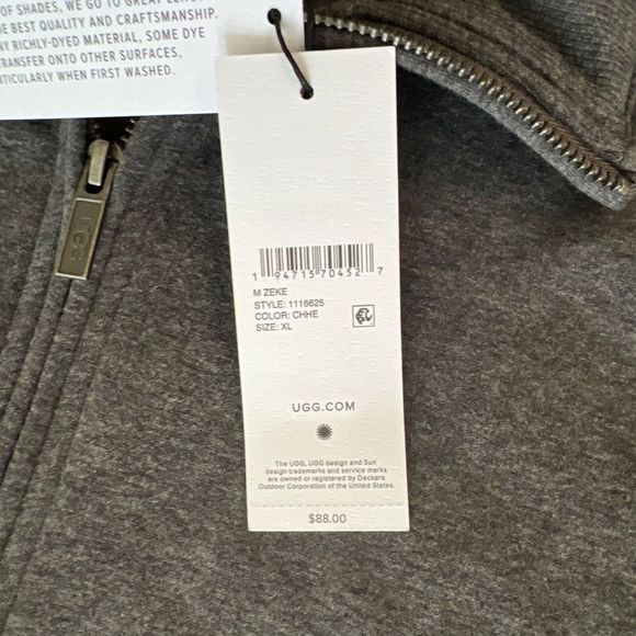 Ugg L102107 Mens Sz XL Grey Zeke Half Zip Fleece Pullover - Picture 6 of 6